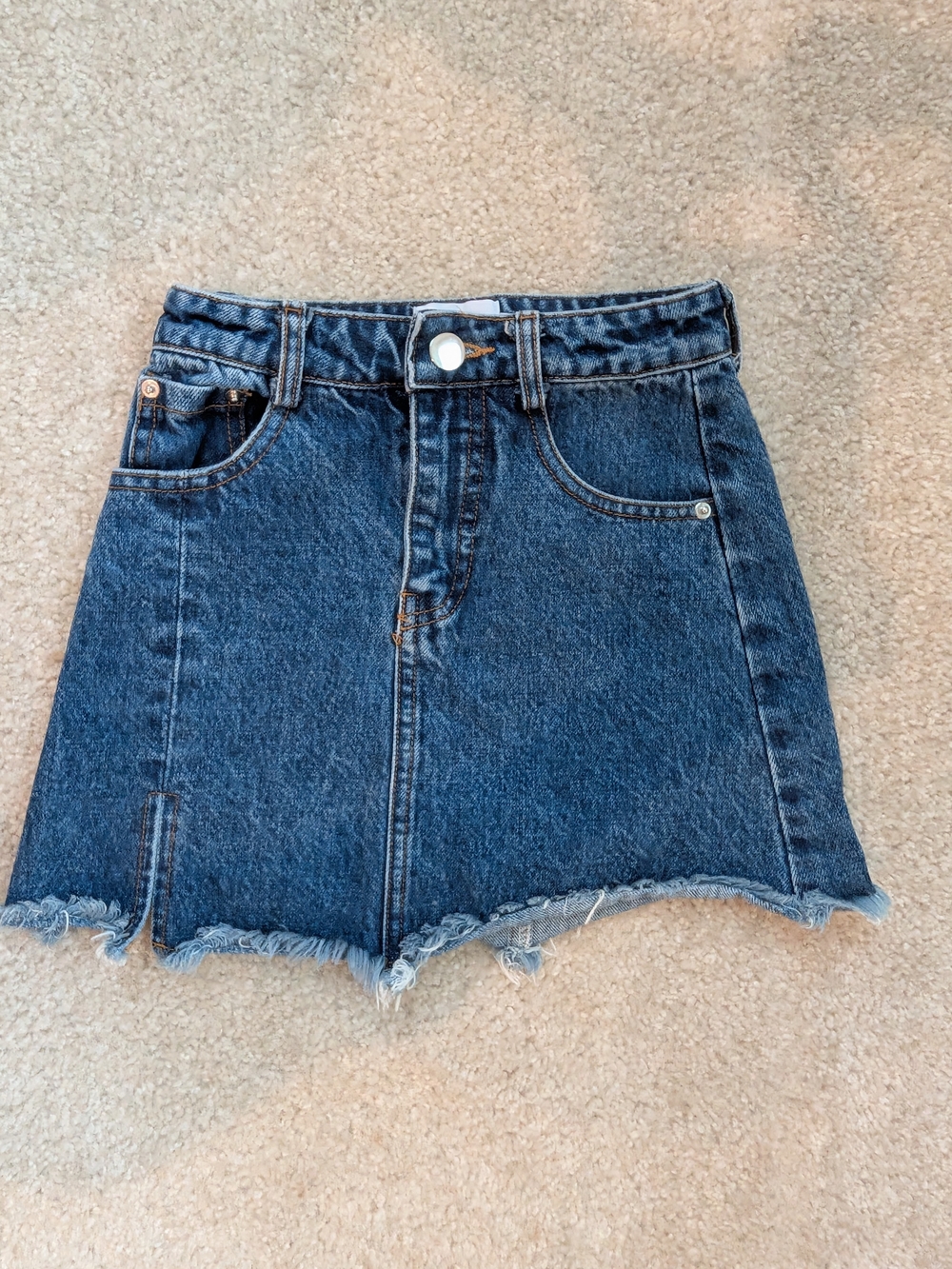 Dark Wash Denim Mini Skirt - Frayed Hem
